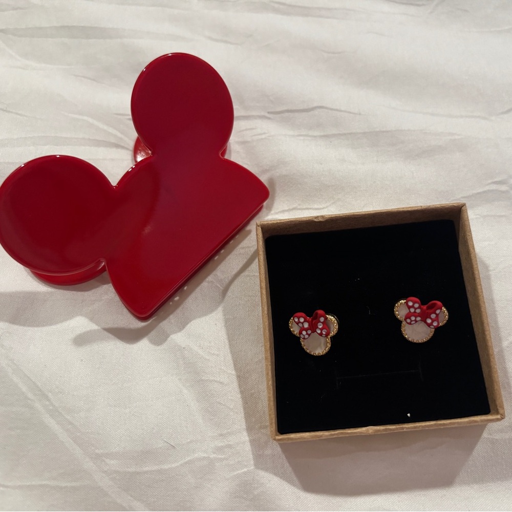 Red Mouse-Shaped Hair Clip and Earrings Set